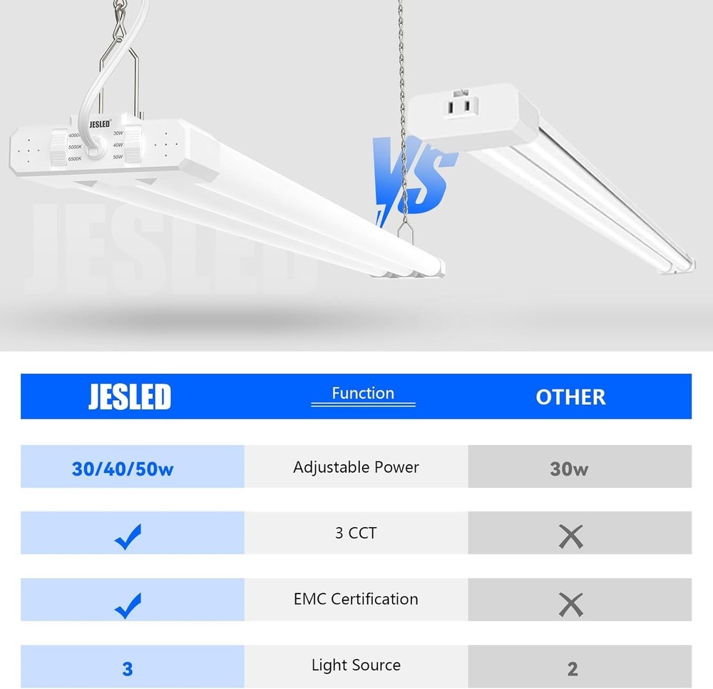 4FT Linkable LED Workshop Light 4000K-5000K-6500K 30-50W Adjustable Ceiling Lamp