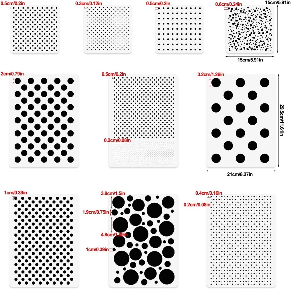 Dots Stencils, 10 Pcs Mixed Media Assorted Size Polka Dot Stencils Repeating