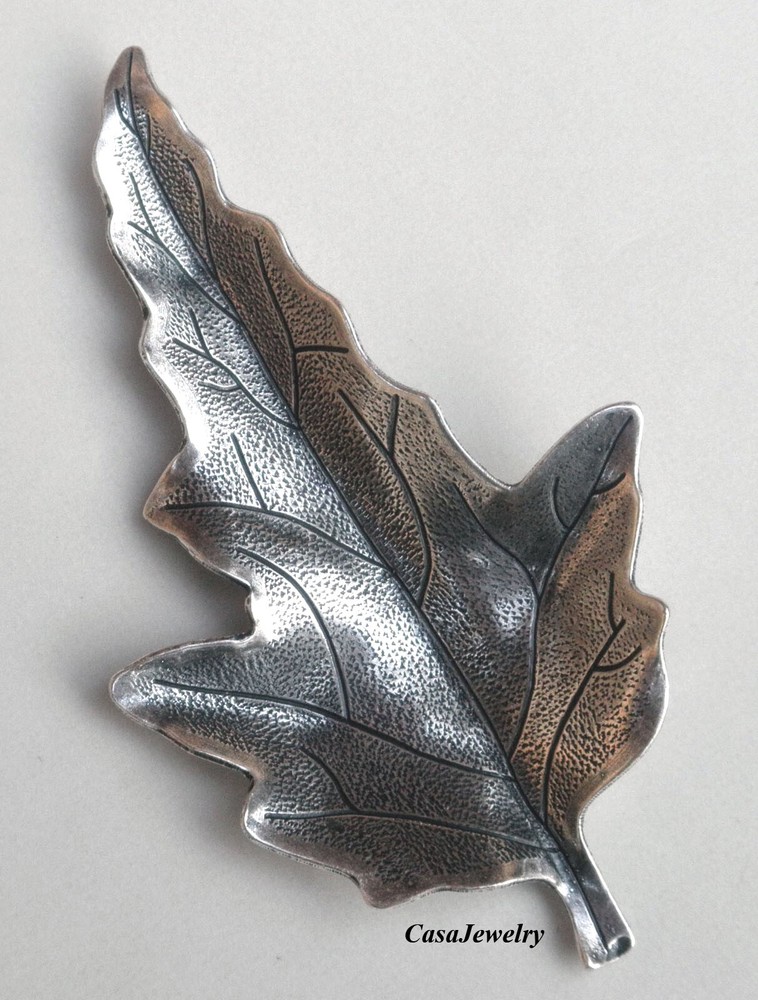 #5012 LARGE ANTIQUED STERLING SILVER PLATED DIE STRUCK LEAF - 1 Pc