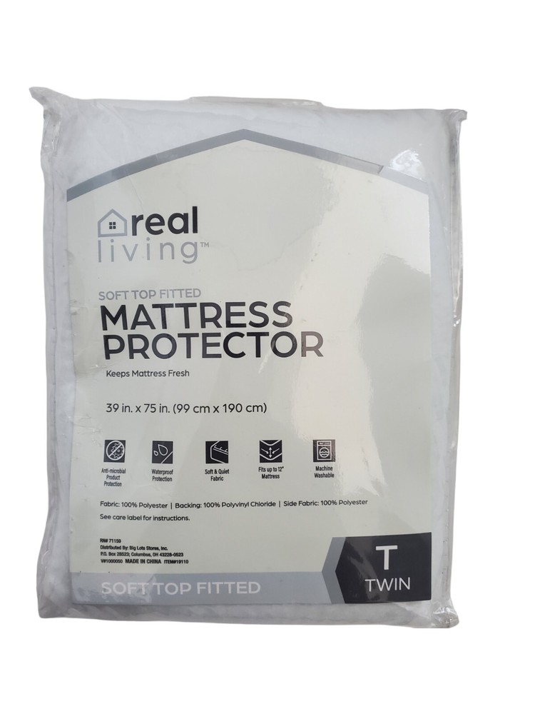 Real Living Soft Top Fitted Mattress Protector Twin Bed White