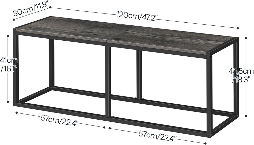 Dining Bench, 47.2 Inch Industrial Style Kitchen Table Bench, Steel Frame, Easy