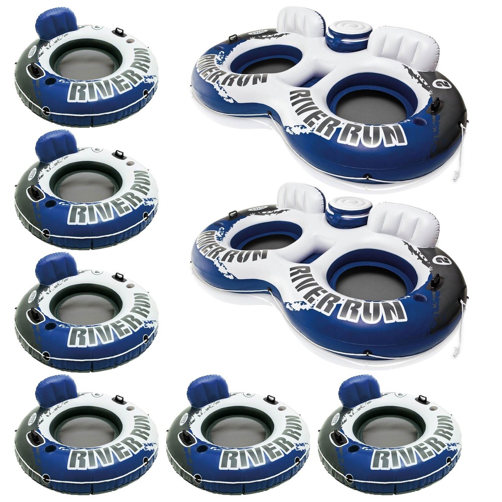 Intex River Run II Inflatable 2 Person Float (2 Pack) & 1 Rider Floats (6 Pack)