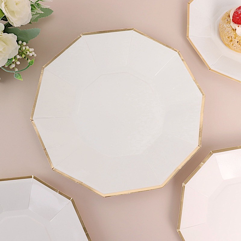 25 WHITE 9" Decagon Salad Dinner Paper Plates Disposable Tableware