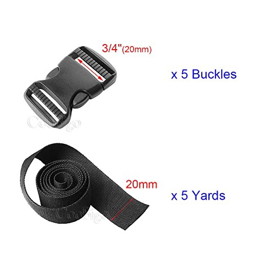 5 Pack 3/4" Side Release Buckle Dual Adjustable 5 Yards 3/4" Pp Strap