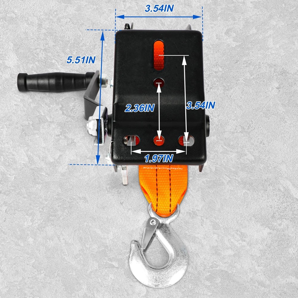 1200lbs Hand Winch Orange with 8M Strap Forward & Reverse Ratcheting Waterpro...