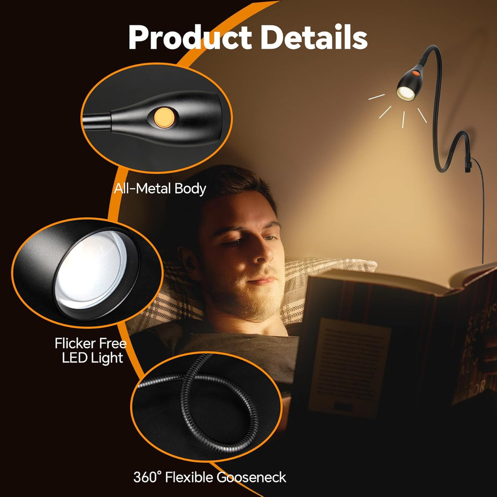Wall Mounted Reading Light, Minimalist Headboard Mount Book Light, Dimmable LED