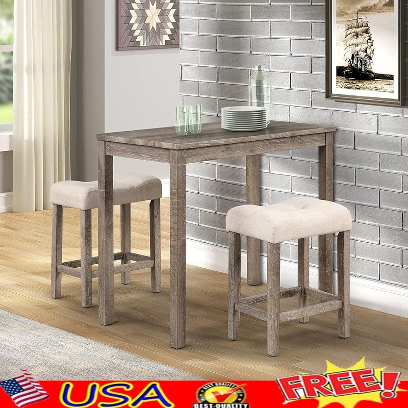 Counter Height Dining Set Table W/ Tufted Stools Soft Upholstered Foam Padding