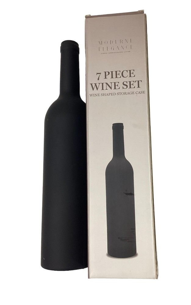 Modern Elegance 7 Piece Wine Tool Set Wine Shaped Storage Case New Great Gift