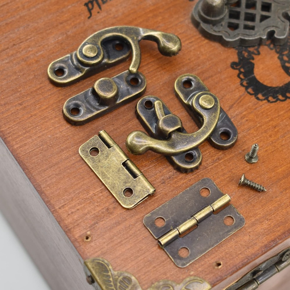40Pcs Antique Bronze Box Hinges and 20 Sets Right Latch Hook