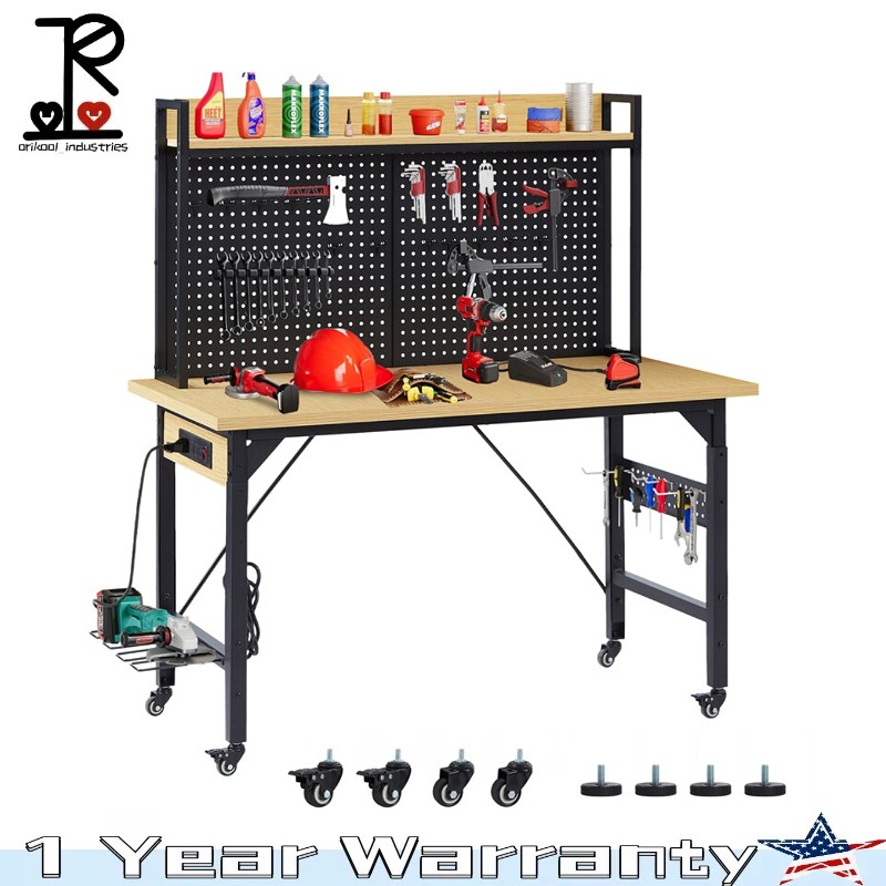 48''L  Adjustable Workbench with pegboard Wooden Desktop Workbench 1600 lbs