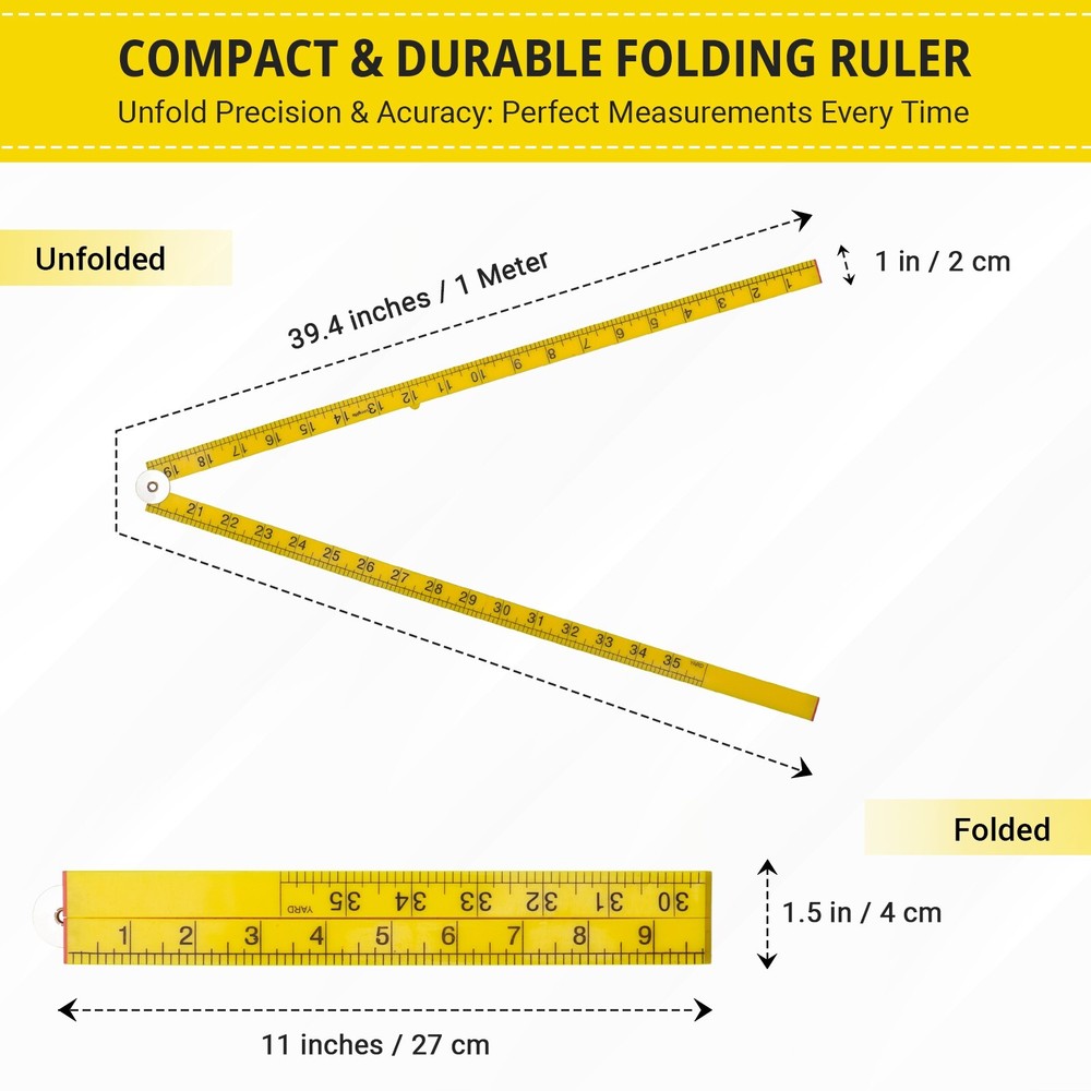 Folding Meter/Yard Stick 526 Reversible Centimeters/Inches/Feet Plastic