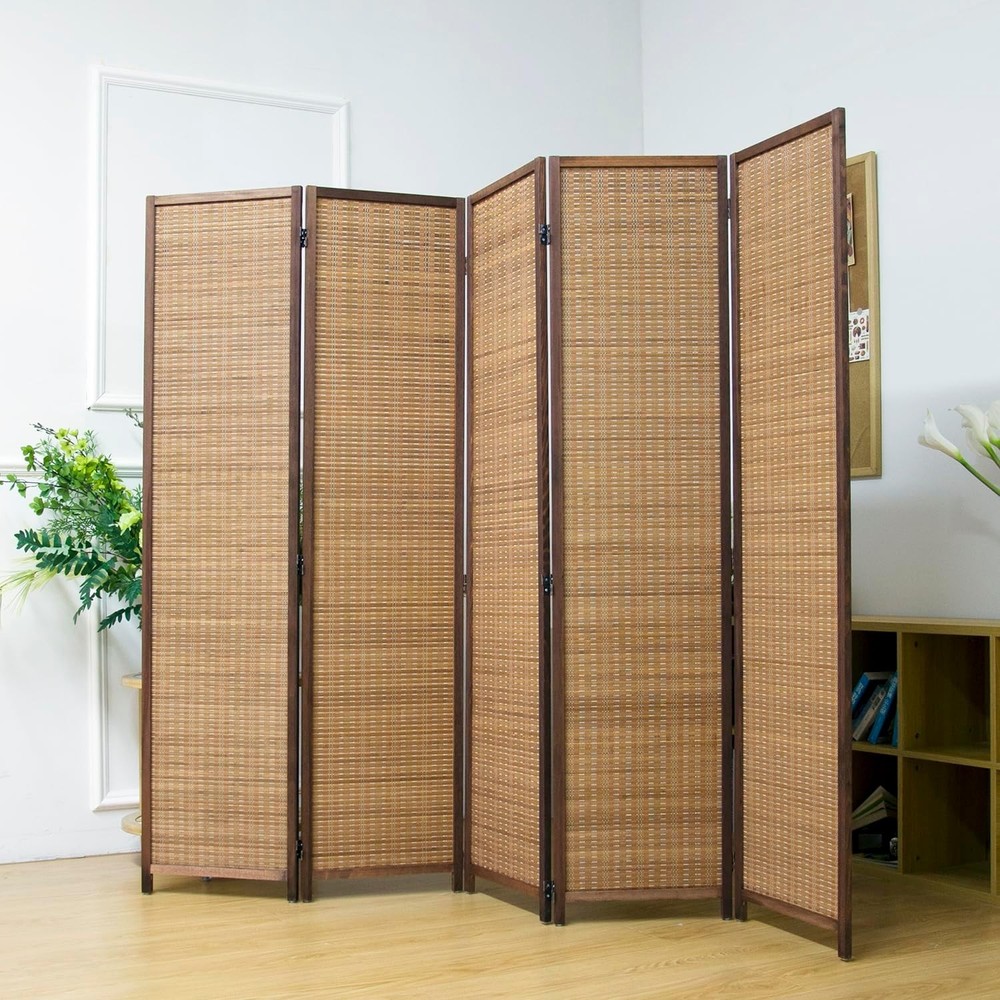 3 Panel Bamboo Room Divider Screen,5.6 FT Tall Bamboo Divider Folding Panel