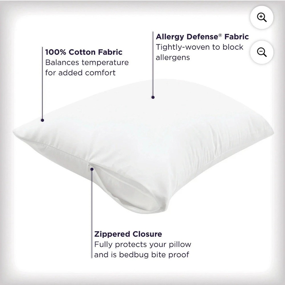 AllerEase Ultimate Cotton Zippered Pillow Protector White (1) King Size 20"x36"