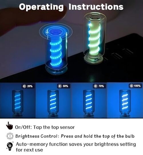 LED Car Interior Light, Touch Control USB Night Lamp, Retro Style 2PCS Blue