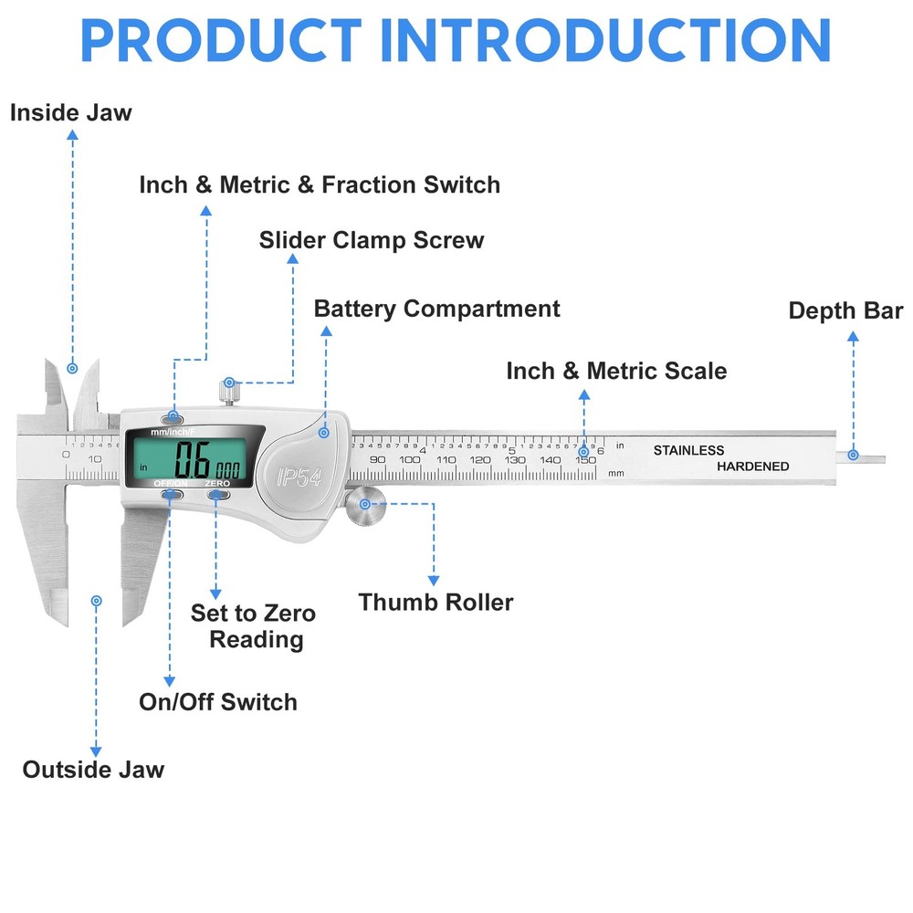 Digital Caliper Measuring Tool, IP54 Waterproof Electronic Micrometer ,