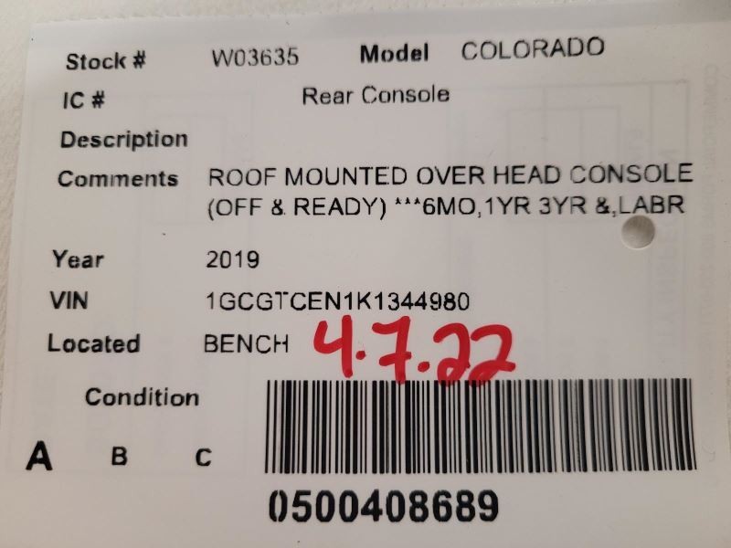 COLORADO 2019 Console Rear 1540633