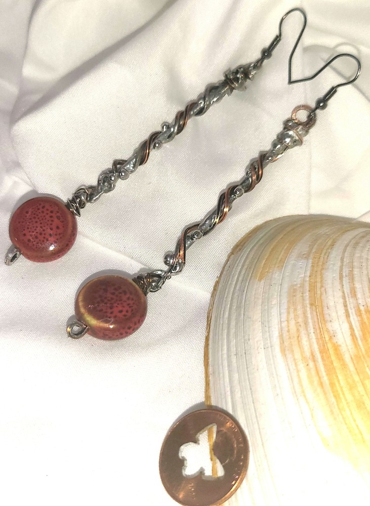 Ceramic & Copper Wire Dangle Earrings