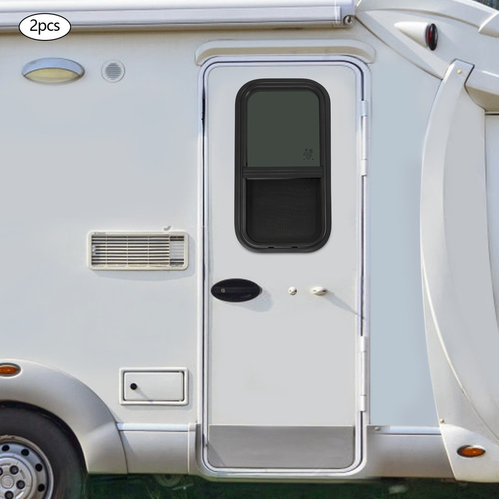 2Pcs RV Window Vertical Slide Window Rectangular Venting Window w/Trim Rings