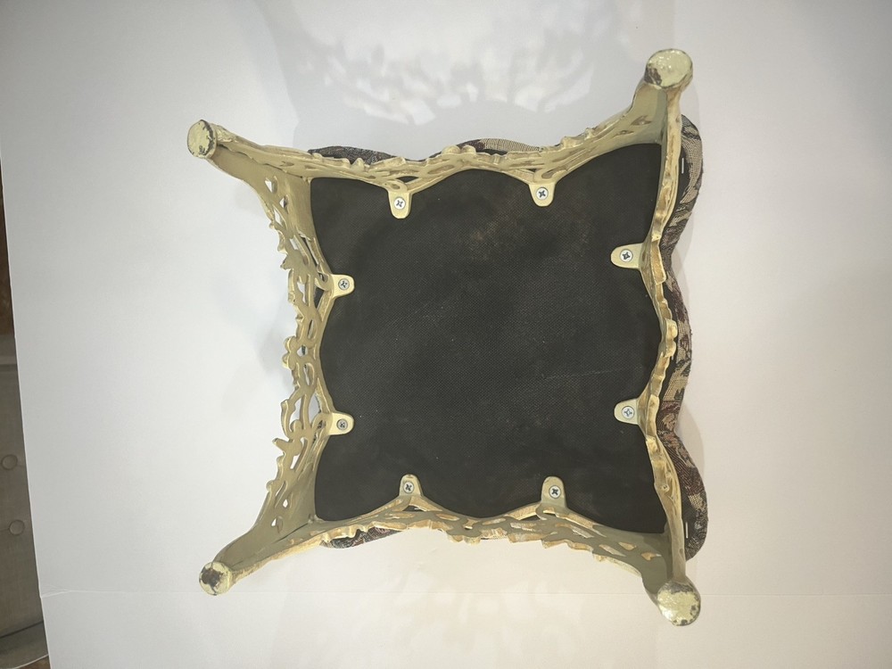Vtg Solid Ornate Cast Iron Elegant Foot Stool Floral Padded