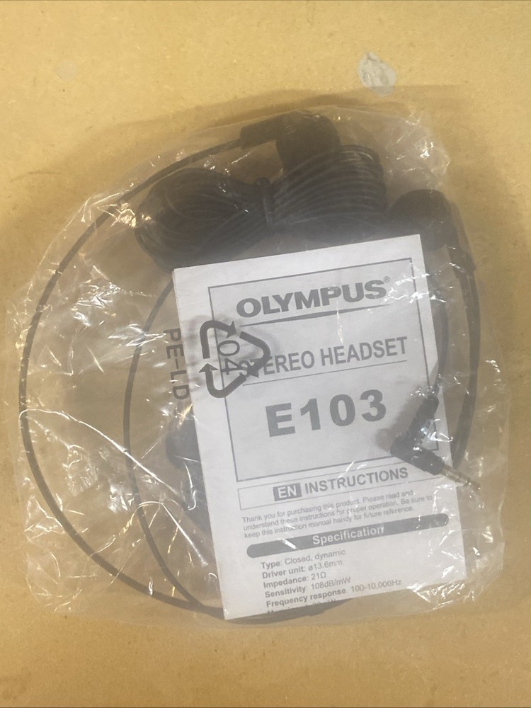 OM SYSTEM OLYMPUS E-103 Stereo Transcription Headset, Black NEW