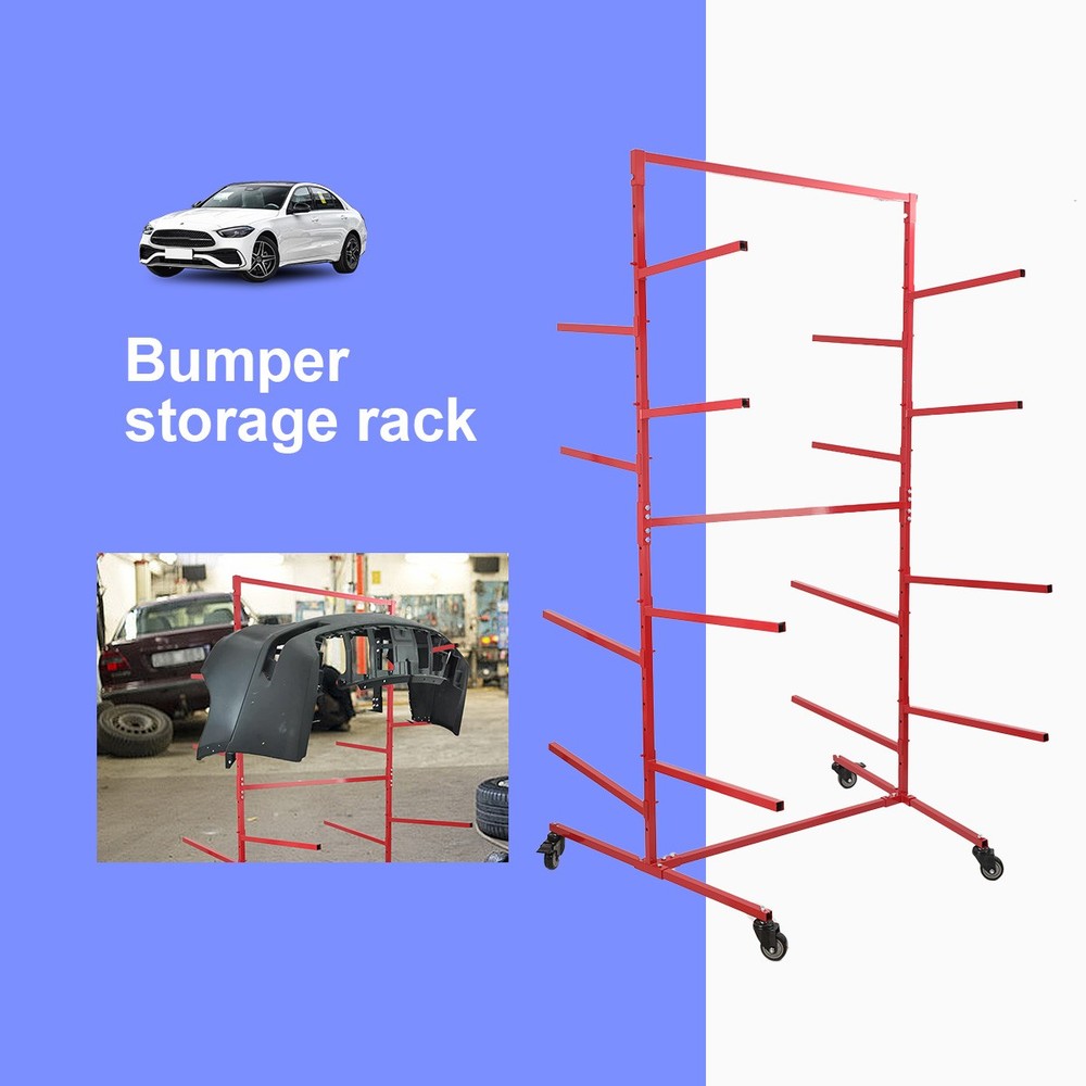 Mobile Bumper Storage Rack Double Sided Standing Shelf Adjustable Auto Body Shop