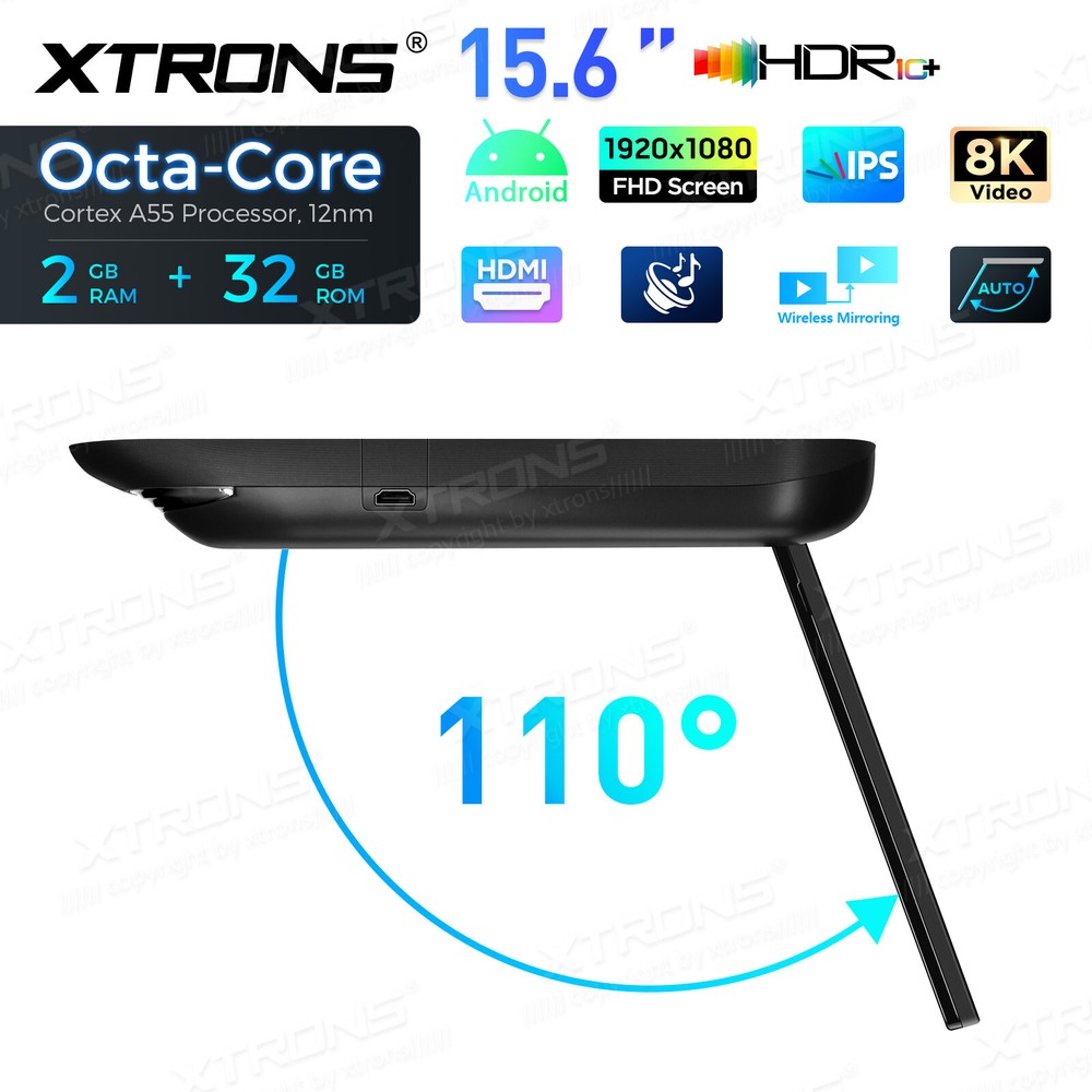 Android 15.6" Screen Car TV Overhead Player Octa Core Auto Flip Down HDMI WiFi