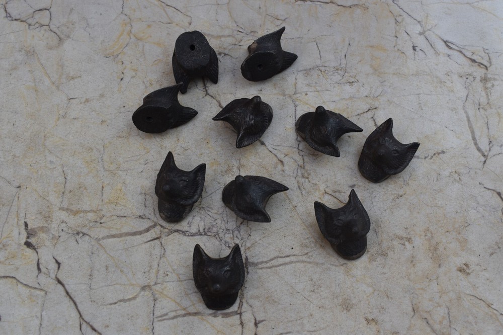 10pcs Vintage Cast Iron fox Shape Door Knobs Drawer Cabinet Handles Knobs Pulls