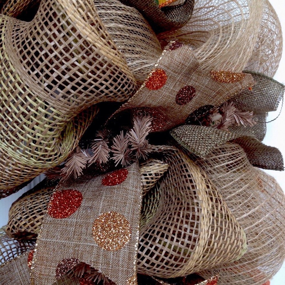 Handmade Quilted Pumpkin Deco Mesh Autumn Wreath