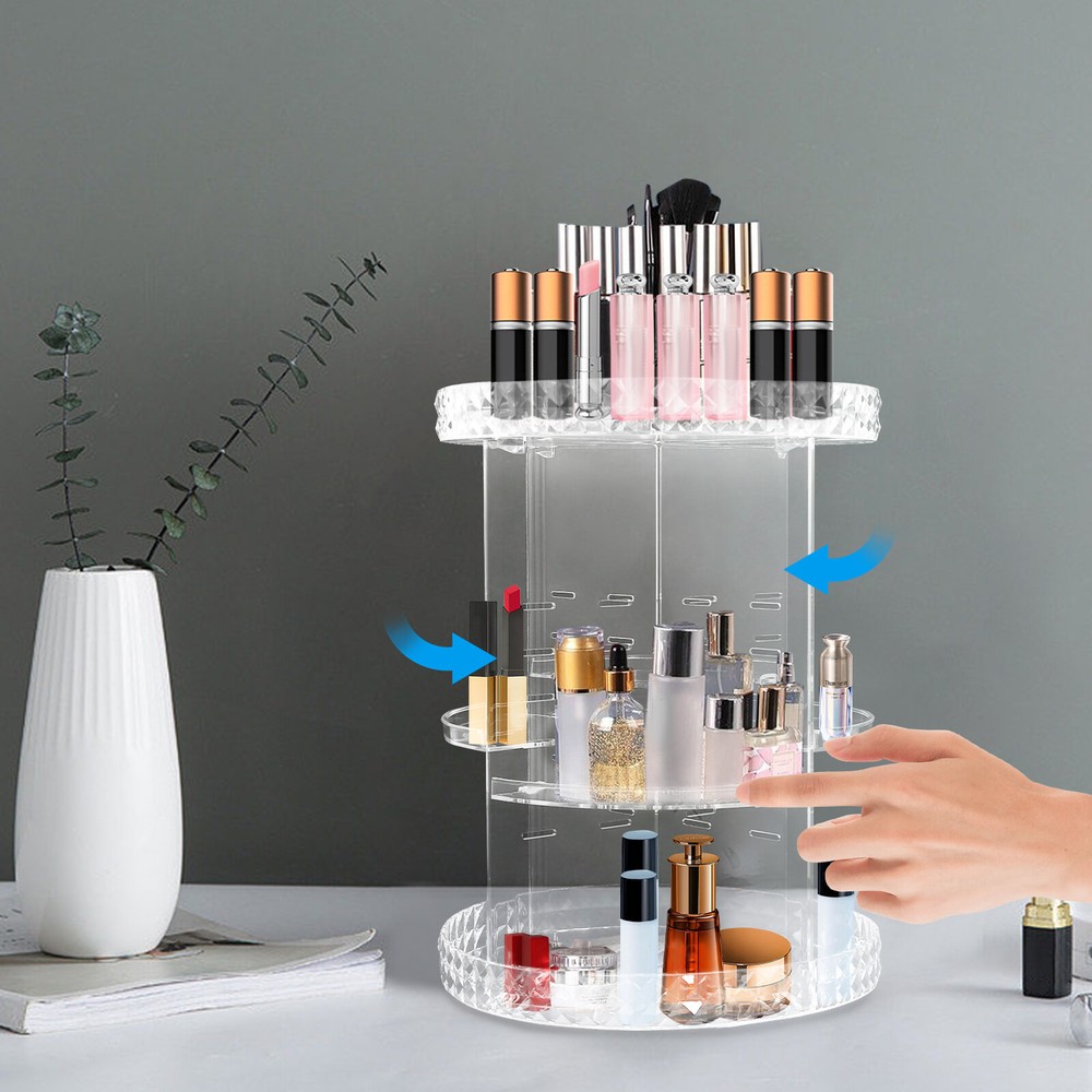 360° Rotating Makeup Organizer Adjustable Shelf Rotatable Cosmetic Organizer Box