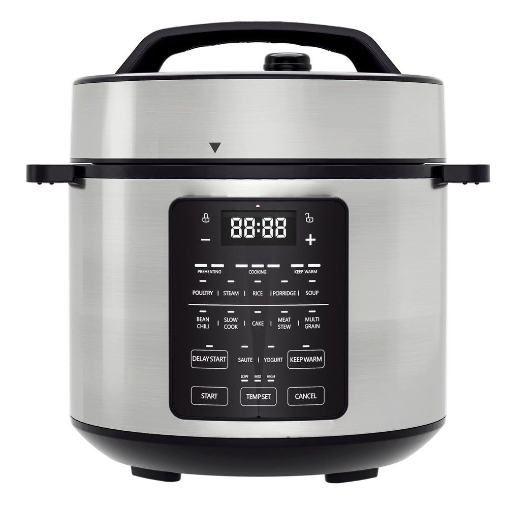 EDX 6 Quart 7-in-1 Electric Pressure Cooker with Multi-Function Features, Silver