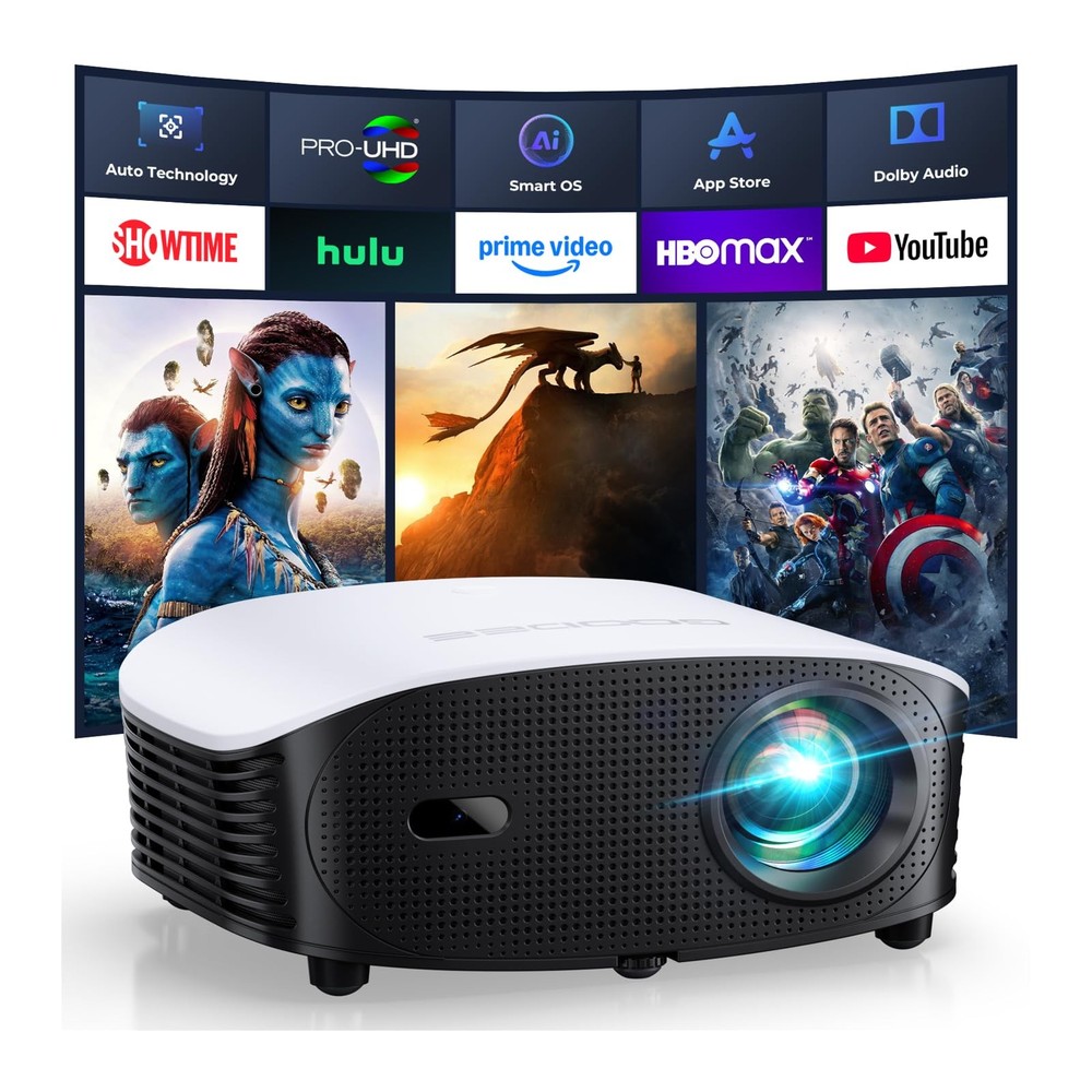 Smart Mini Projector with WiFi and Bluetooth - 1200 ANSI 4K Support, Compatib...