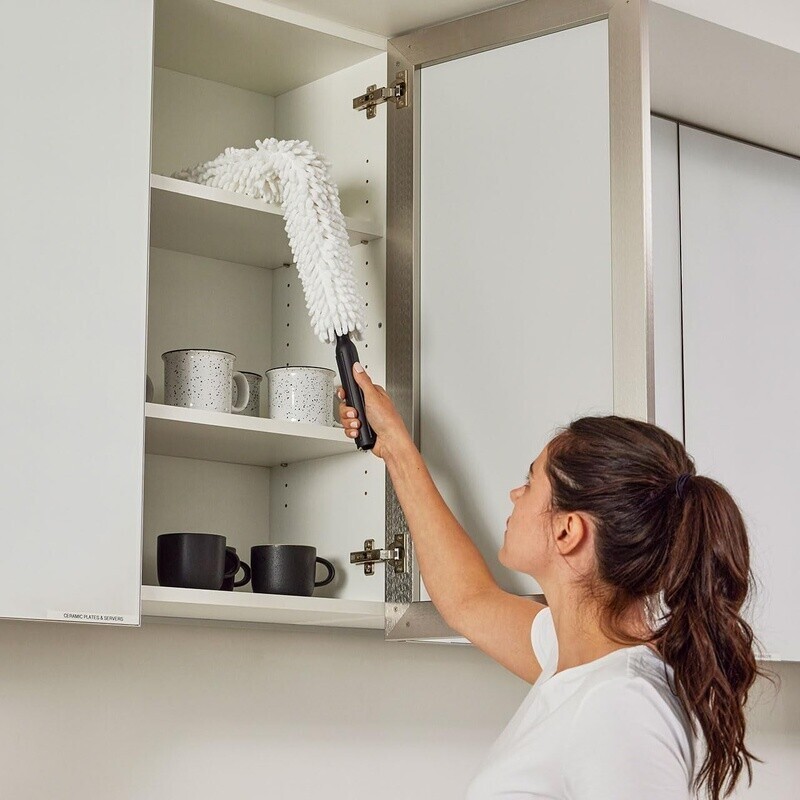 Flexible Microfiber Dusting Wand W/ Quick-Connect Handle Easy Cleaning White New