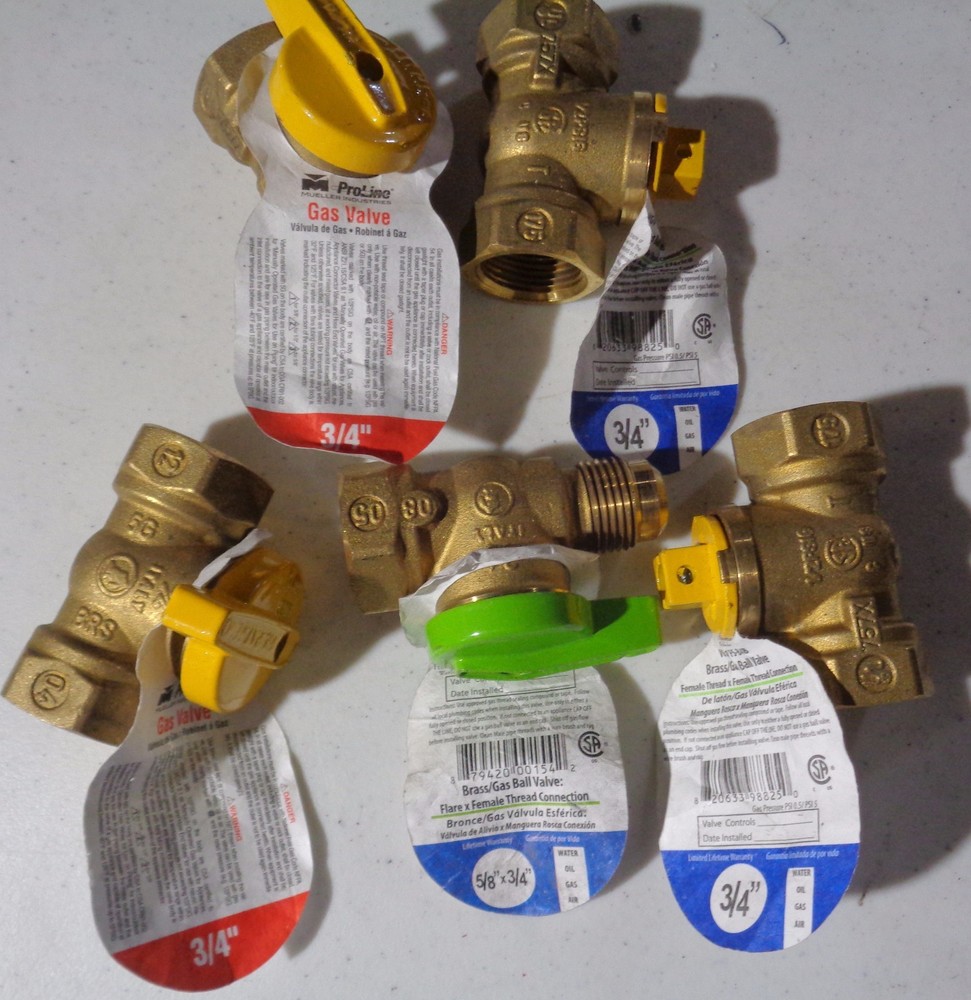 5-Brass Gas Valves New Different Sizes
