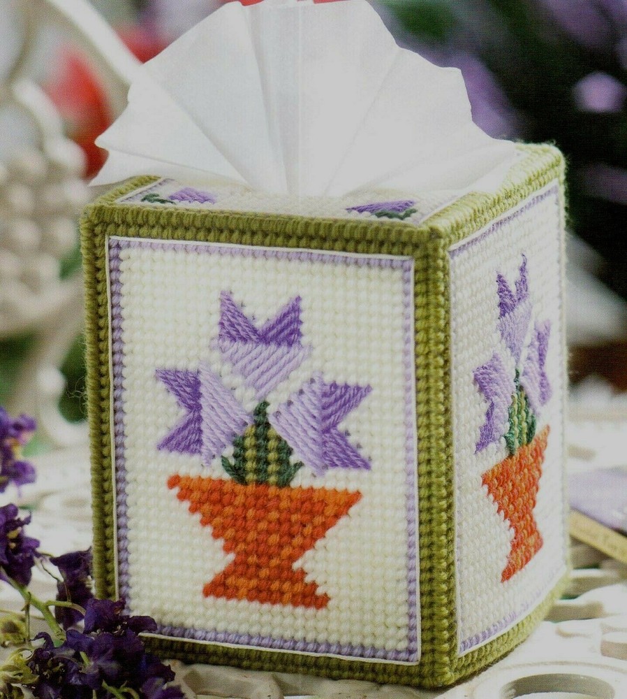 QUILTS & FLOWERS TISSUE BOX COVER HOME DECOR PLASTIC CANVAS PATTERN INSTRUCTIONS