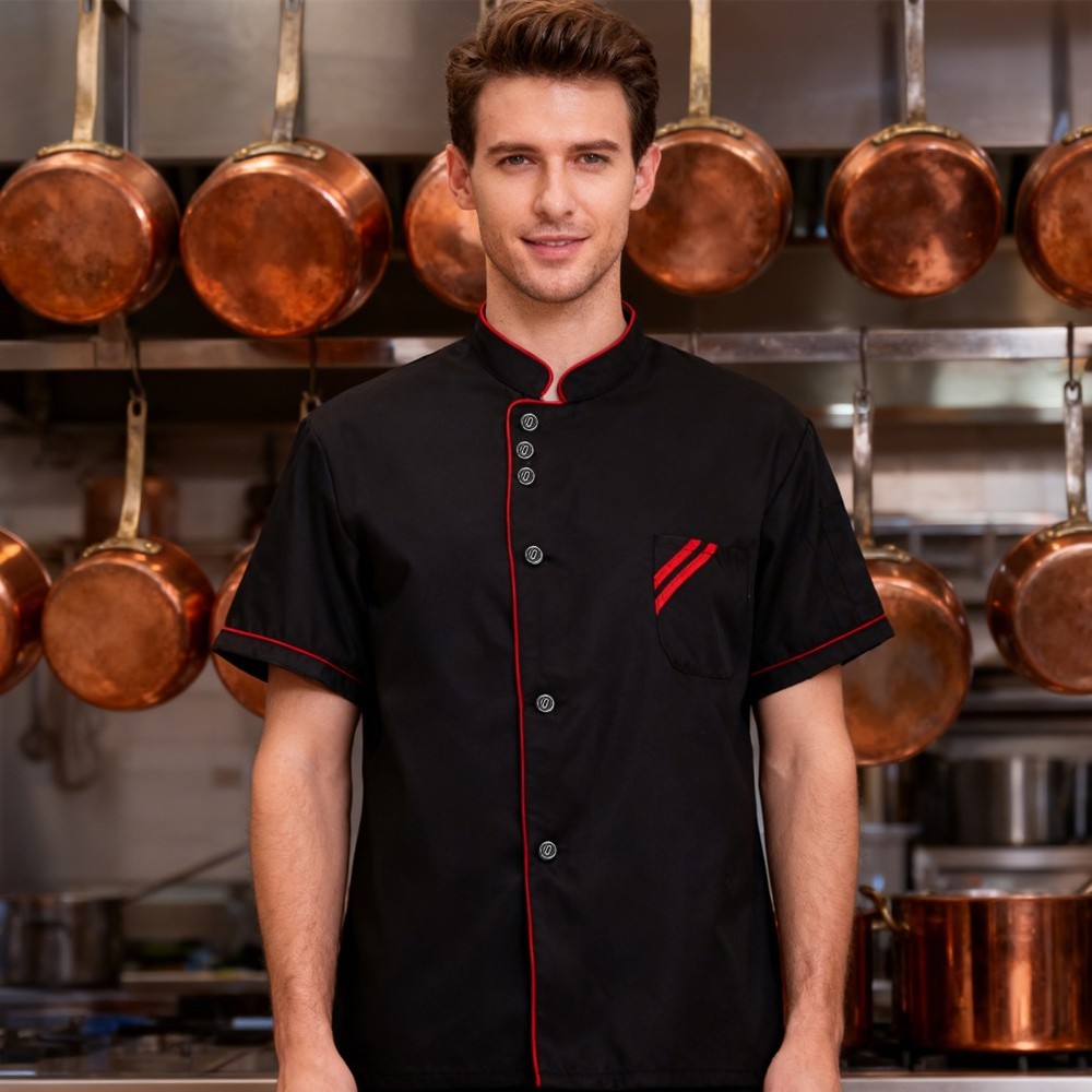 Chef Jackets for Men Short Sleeve Coat Black Restaurant Undershirt