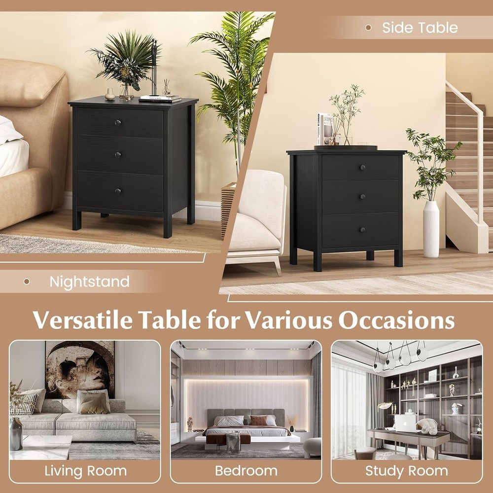 Set of 2 Nightstand with Drawers Solid Structure Side Table for Storage