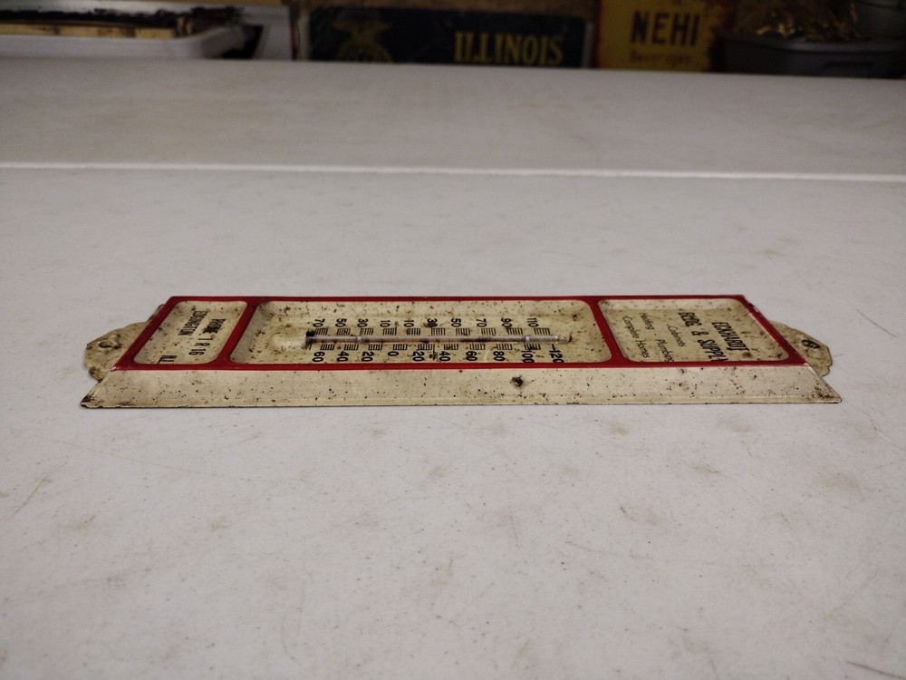 Vintage Eckhardt Bldg. & Supply Edgington IL Advertising Thermometer