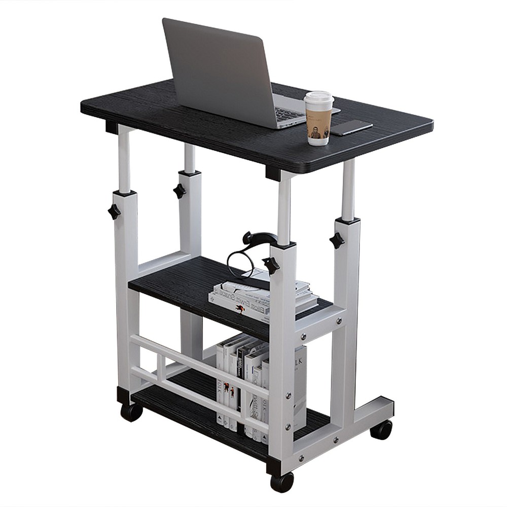 3 Tier Rolling Computer Desk Laptop Table Height Adjustable Study Table 60x40cm