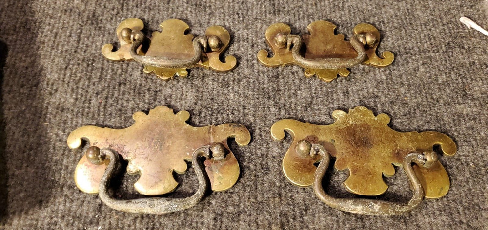Vintage Batwing Drawer Pull Handle Metal Lot Of 4