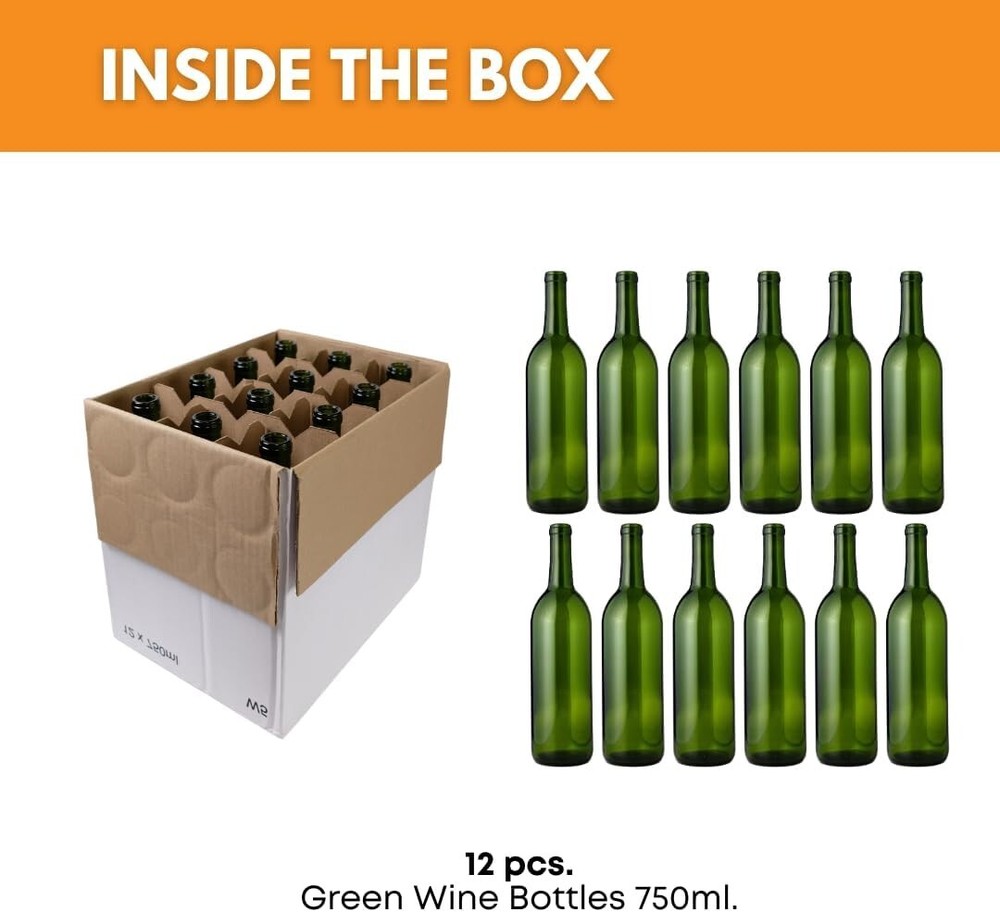 12 Bordeaux Wine Bottles, with Corks 750ml