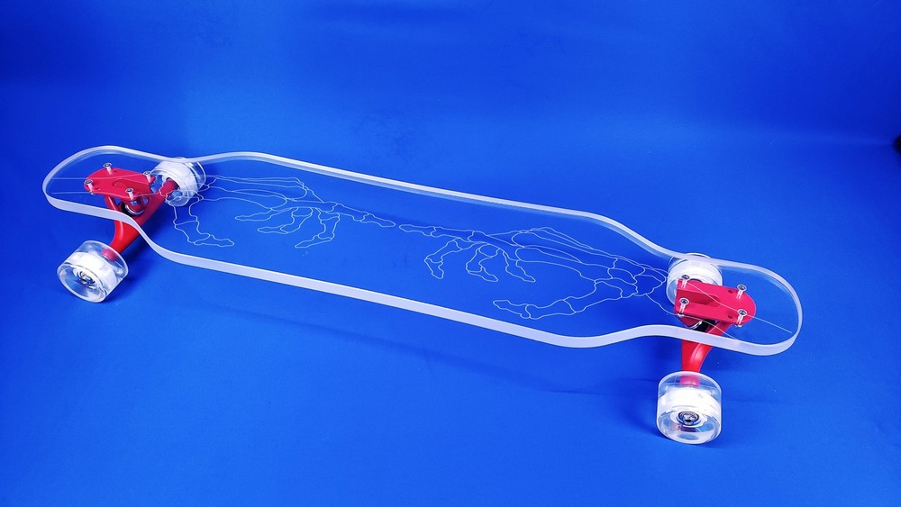 🛹 Ghost Boards 40" Skeleton Hands Longboard – Red Trucks & White LED Wheels