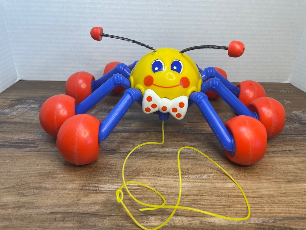Vintage 80's Kiddicraft Pull Along Spider Toy Spring Antennas