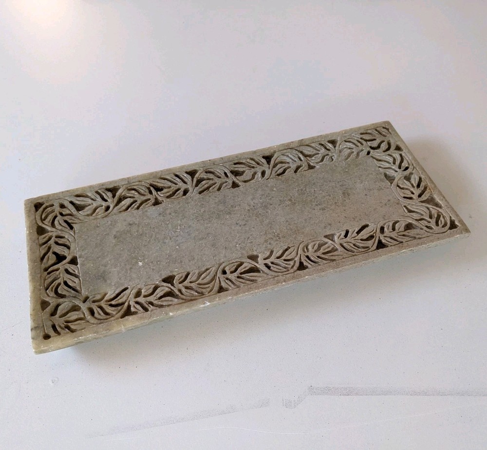 Natural stone carved Bath vanity Tray rectangular heavy piece 5" x 12"