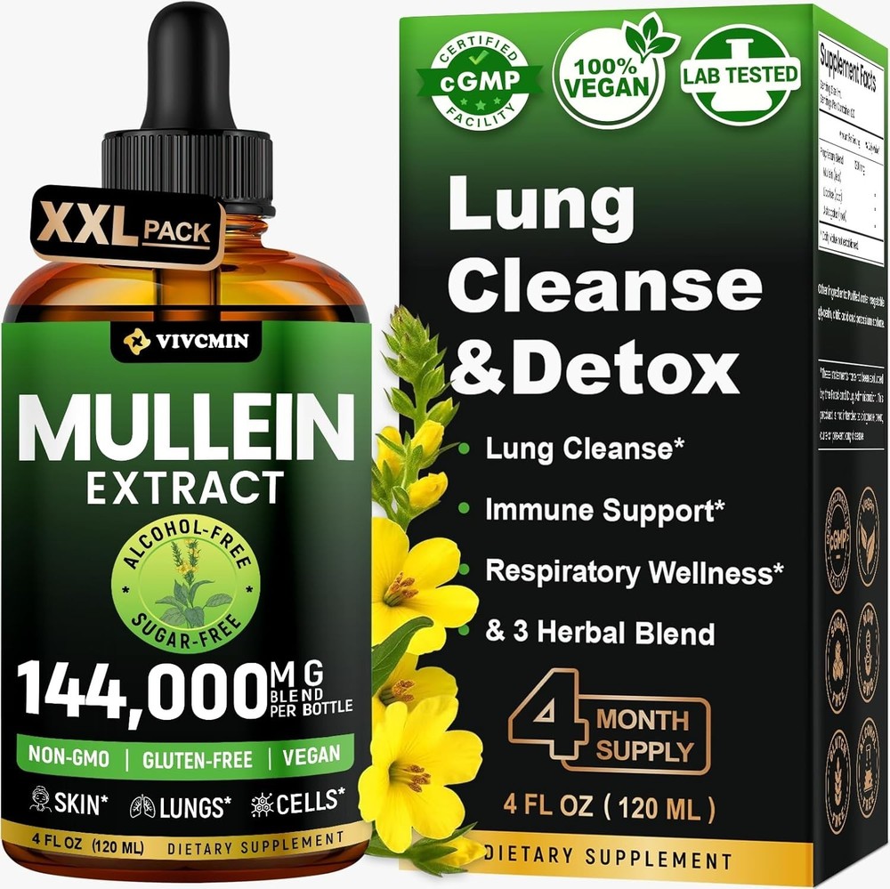 Mullein Drops for Lungs - USDA Organic Liquid - Mullein Leaf Extract Supplement