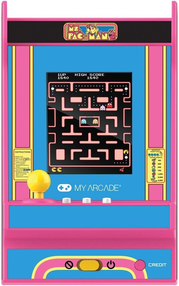 Compact Ms. Pac-Man Arcade Machine - 2.4" Screen & Built-in Speaker for Gamers