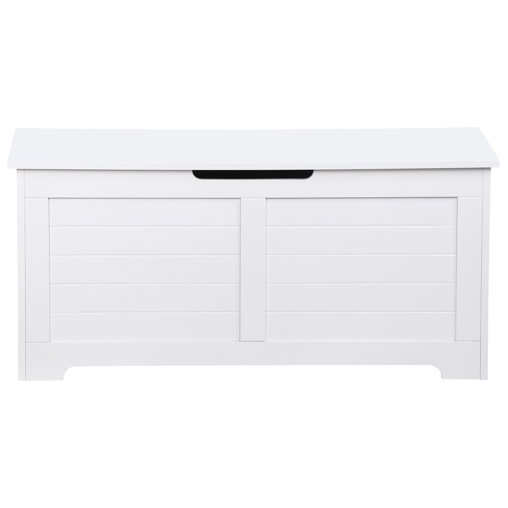 39.4'' Flip-Top Toy Box Storage Chest with 2 Safty Hinges Bed End Bench White