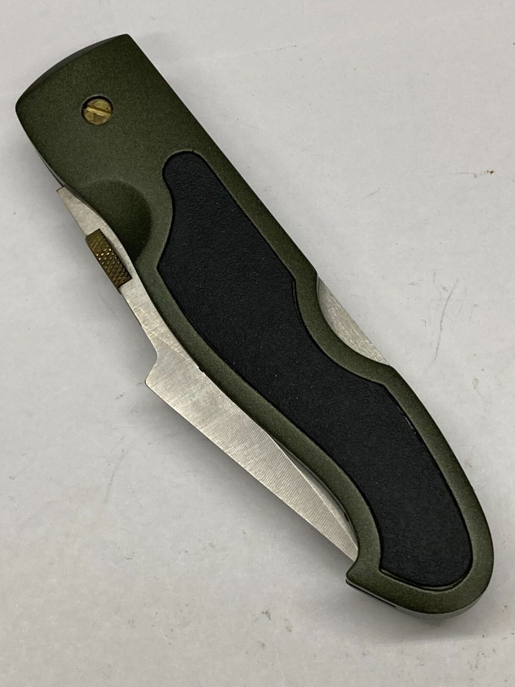 Green Folding Knife w/Plain Blade, Thumbknob, Lockback K-7038GN