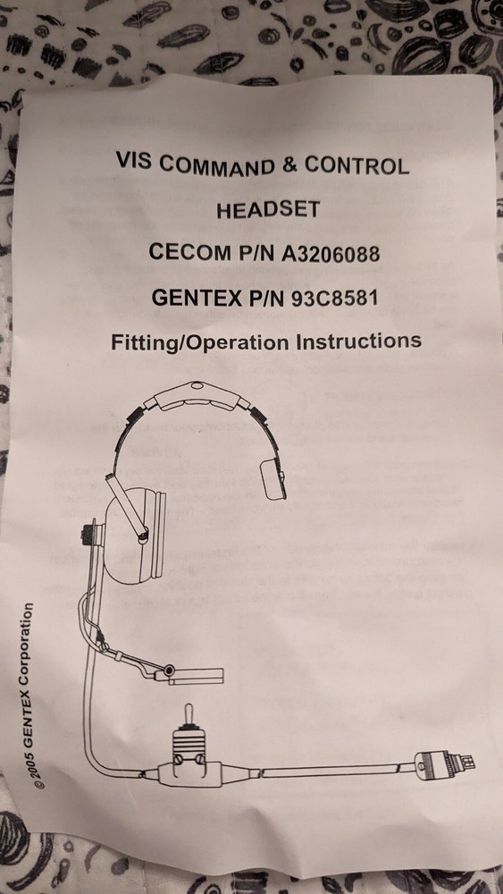 Astrocom VIS command & control Gentex Headset w/ Microphone A3206088 93C8581