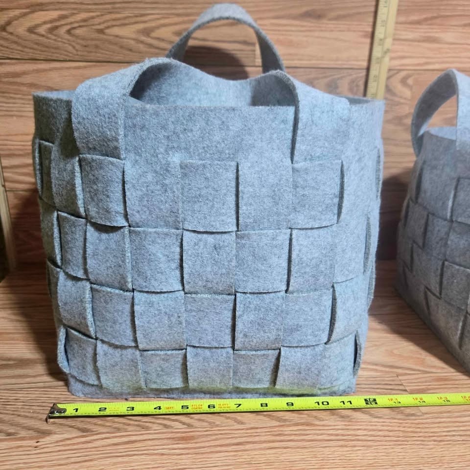 2 Hand Woven Hand Sewn Felt Baskets [SH]
