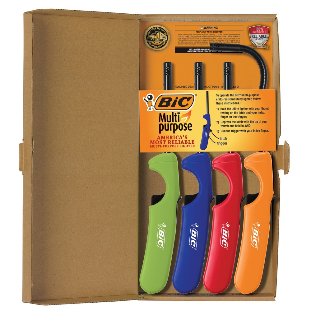 BIC Multi-purpose Classic Edition Lighter & Flex Wand Lighter, 4-Pack